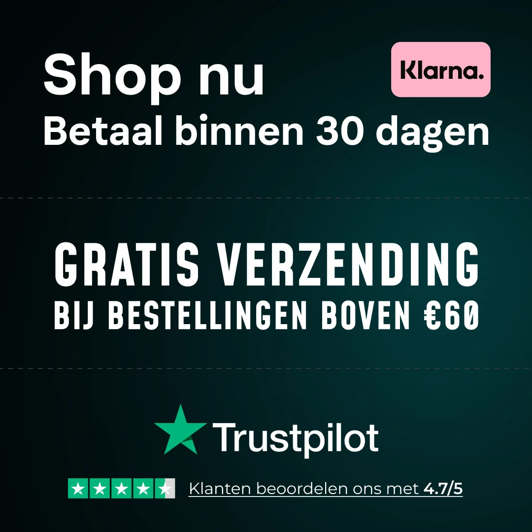 Promotiegrafiek met Klarna-logo; tekst: Shop nu, betaal later. Gratis verzending vanaf €60. 1+1 GRATIS Spray Wax Package biedt een beschermende waxlaag en blijvende glans. Trustpilot-logo met 4,7/5 beoordeling onderaan.